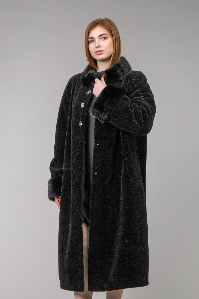 Шуба мутоновая с отделкой из норки (черный)