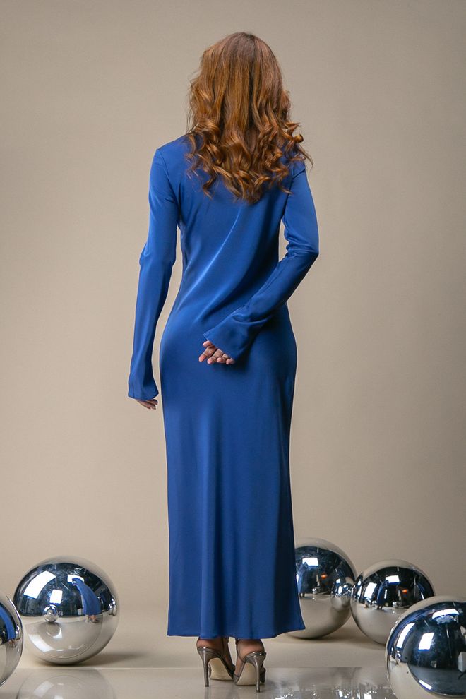 Платье макси с длинным рукавом силуэтное (голубой)