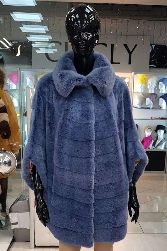 Шуба-кимоно из норки синего цвета