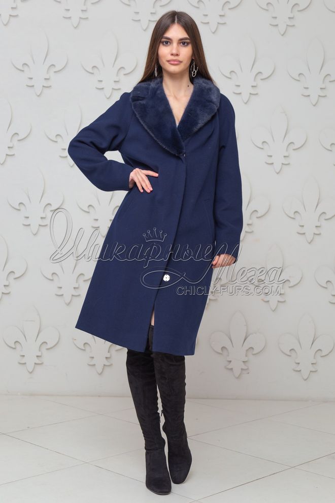 Пальто з кашеміра з норкою Хасмін (синій)