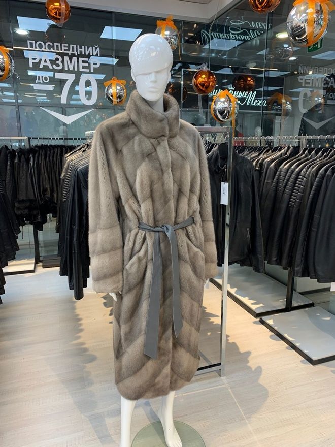 Шуба из меха норки Шанель (серый)