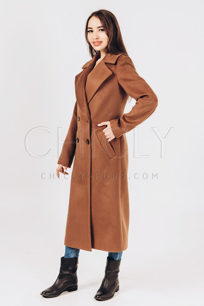 Пальто на осень из альпаки шоколадного цвета