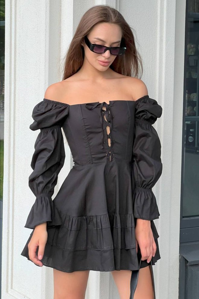 Платье мини с корсетным верхом (черный)