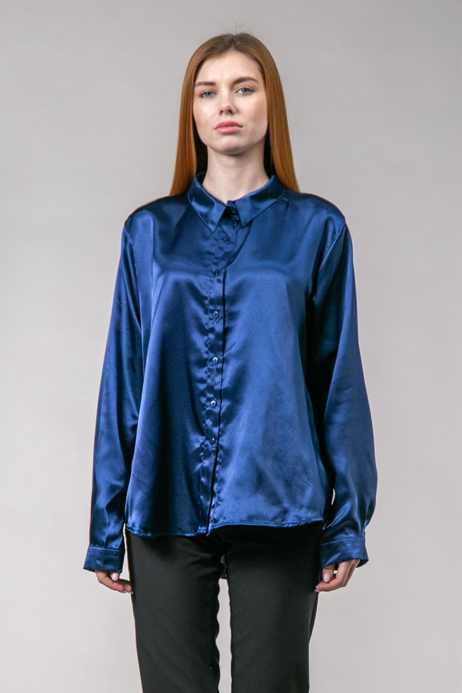 Блуза атласна (синій)