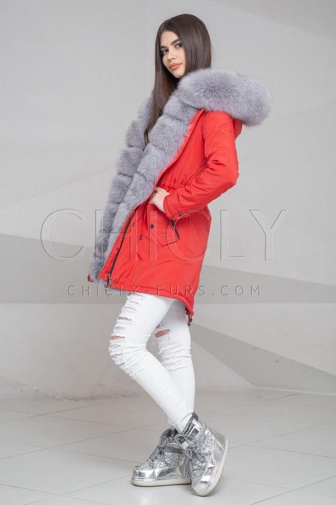 Парка из плащевки с отделкой песцом Кэндис