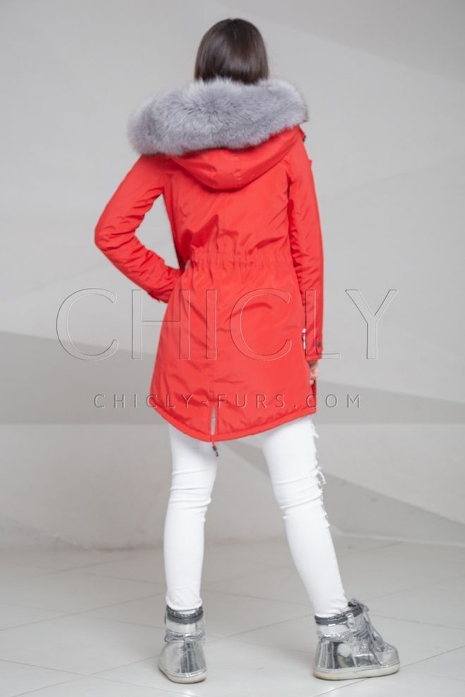 Парка из плащевки с отделкой песцом Кэндис