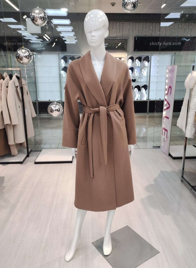 Кашемировое пальто-кимоно демисезонное коричневого цвета