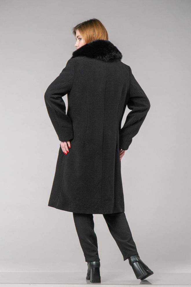 Пальто из шерстяной ткани с песцом Эсси (черный)