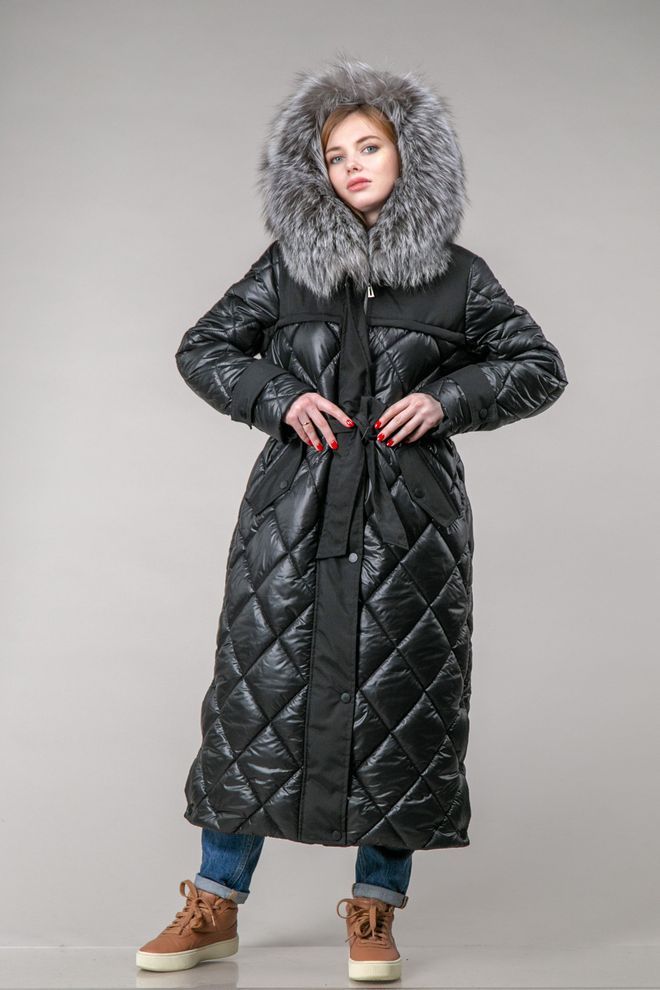 Куртка длинная зимняя с чернобуркой (черный)