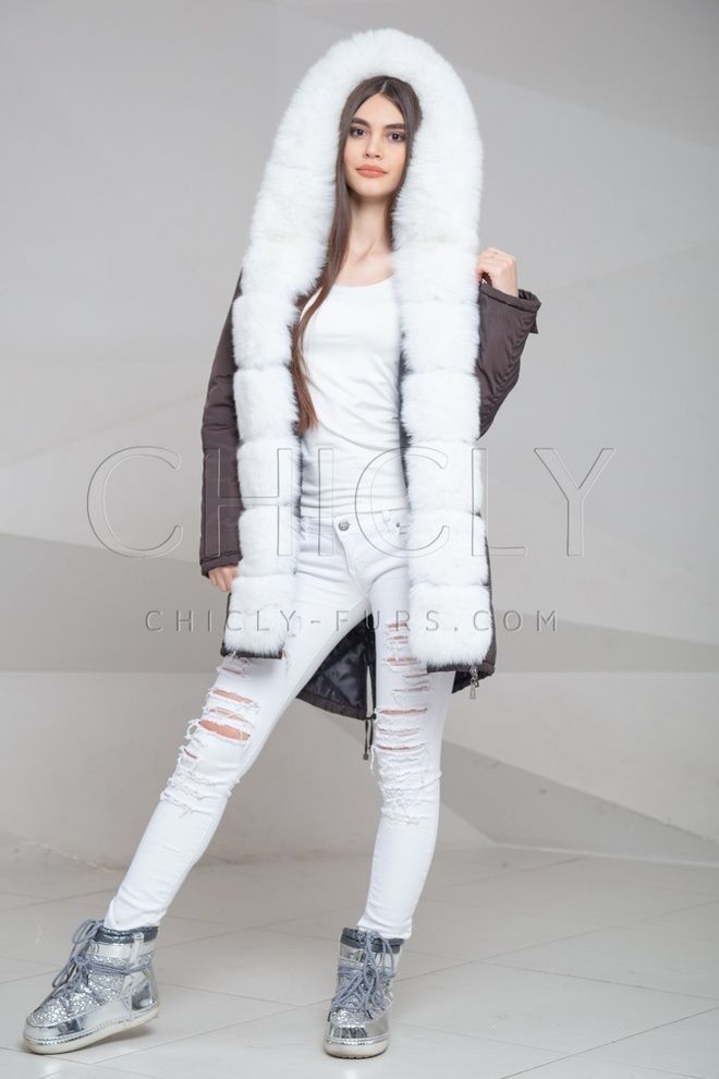 Парка из плащевки с отделкой песцом Ильяна Парка из плащевки с отделкой песцом Ильяна