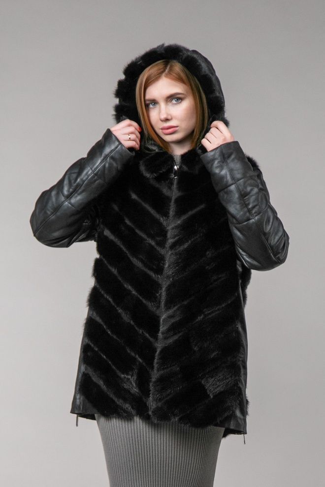 Куртка норкова зі знімними рукавами з капюшоном