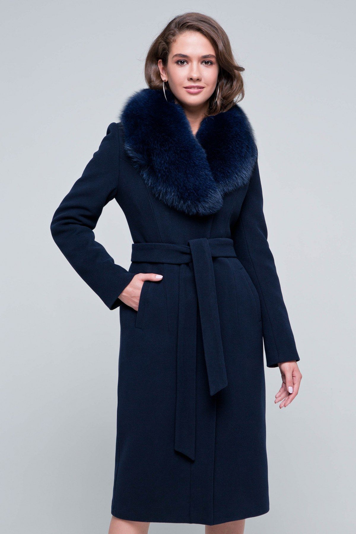 Кашемировое пальто женское с мехом