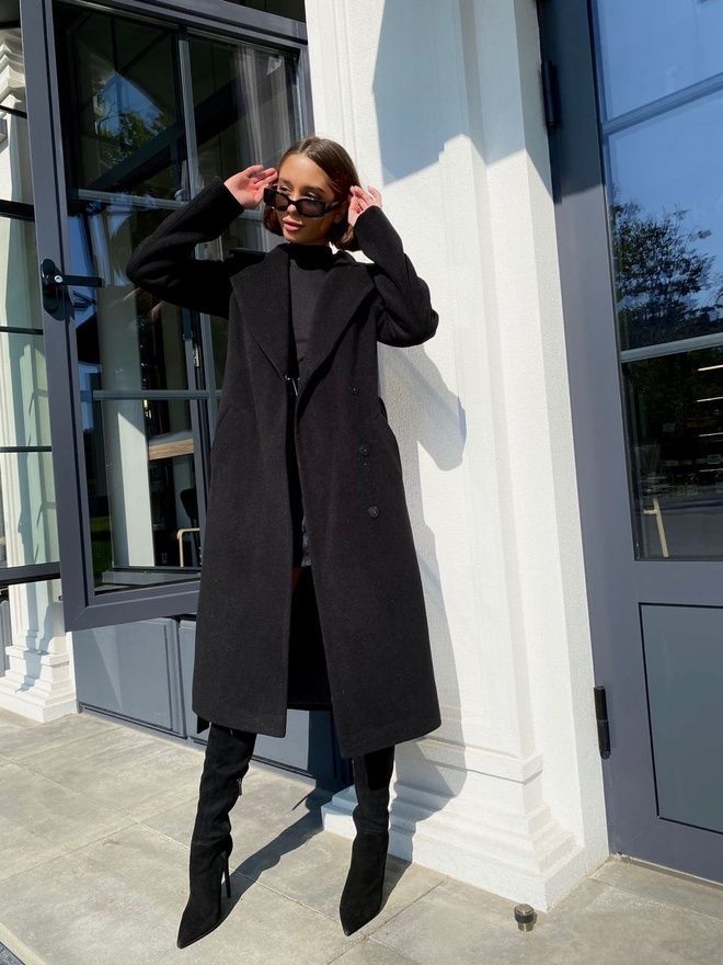 Пальто из кашемира Лотус (черный) Пальто из кашемира Лотус (черный)