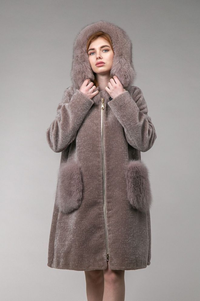 Шуба мутонова з песцем (коричневий світлий)