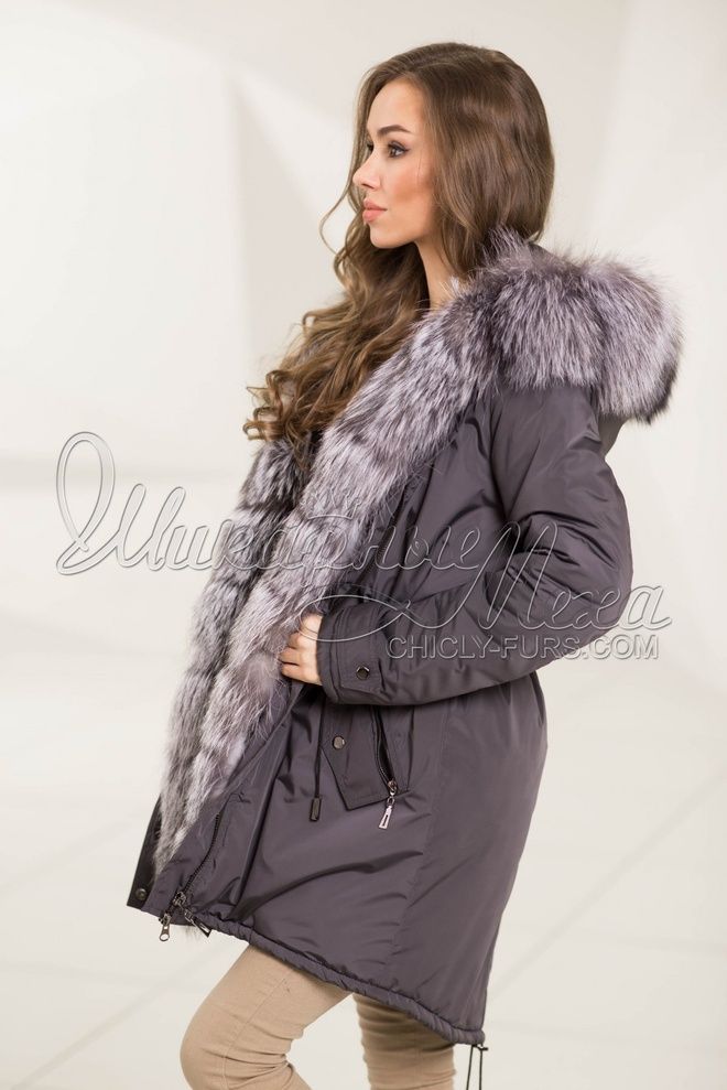 Парка из плащевки с отделкой чернобуркой Дакота