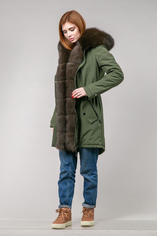 Парка хакі з хутром песця