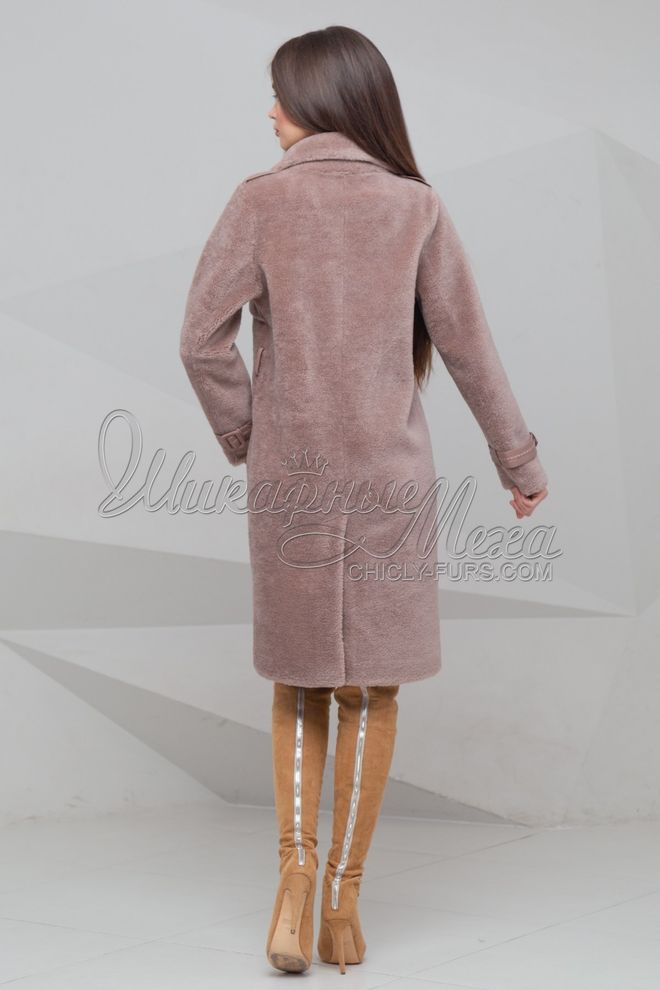 Пальто з овчини зимове кольору темної пудри