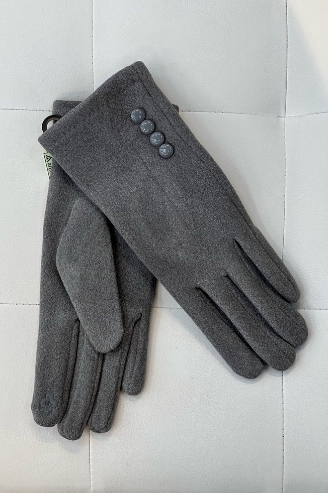 Кашемировые серые перчатки с пуговицами