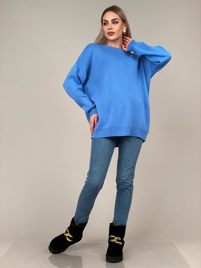 Пуловер оверсайз однотонный (голубой)