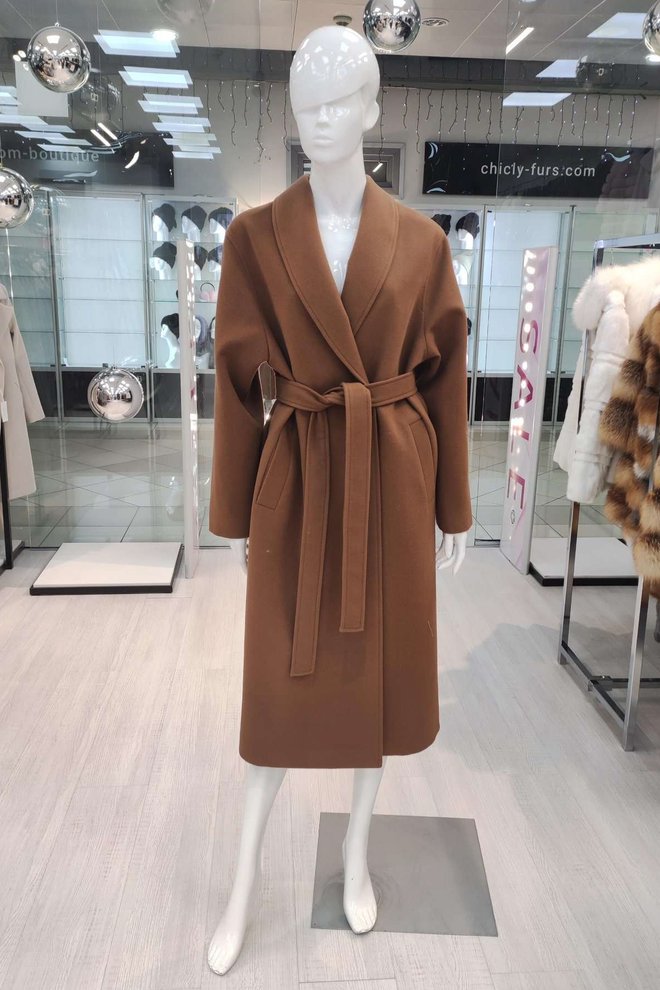 Кашемировое пальто-кимоно демисезонное шоколадного цвета