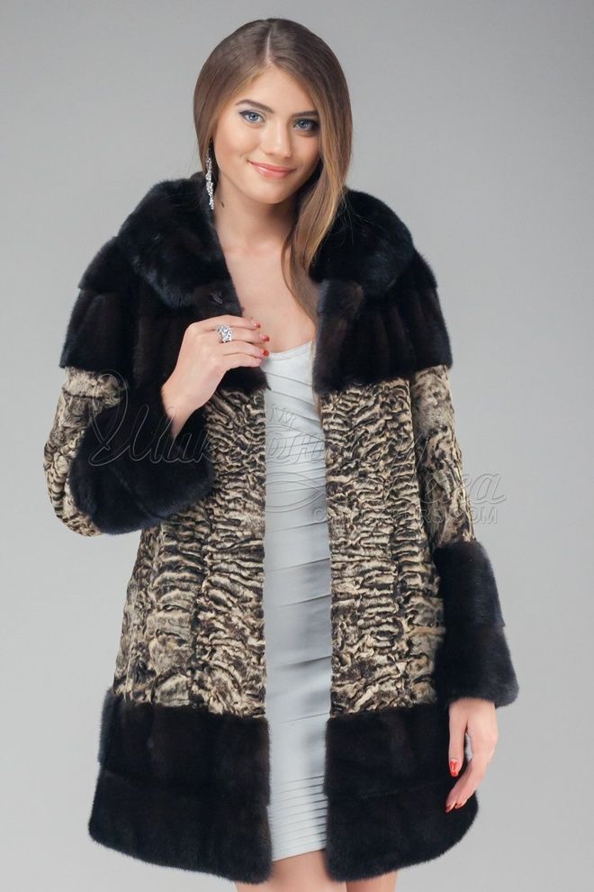 Шуба из меха норки и каракуля Бажена