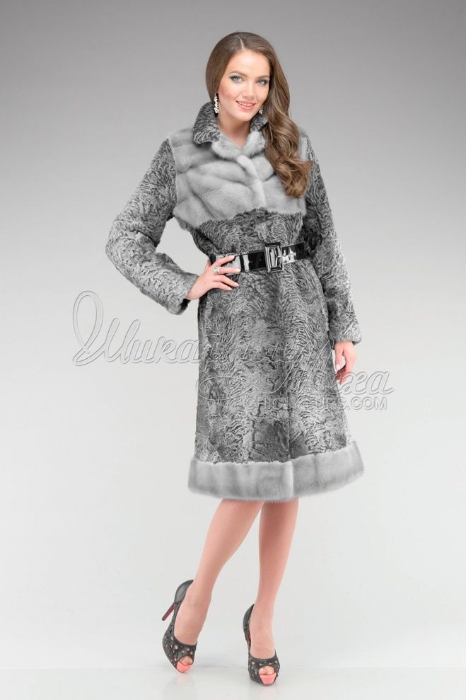 Шуба из каракуля с отделкой норкой Купайн