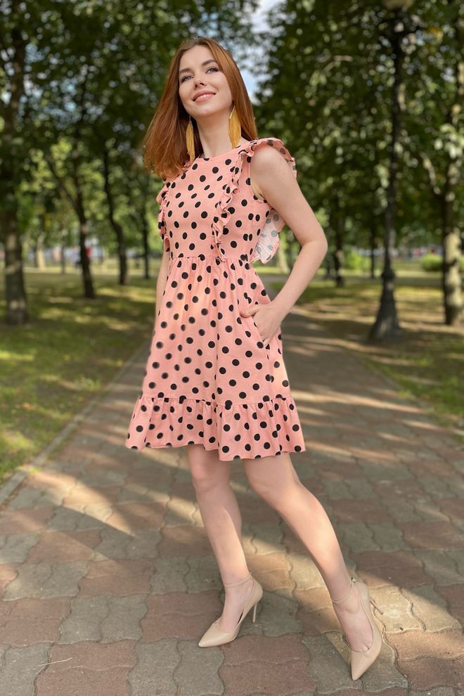 Платье мини с рюшами (розовый)
