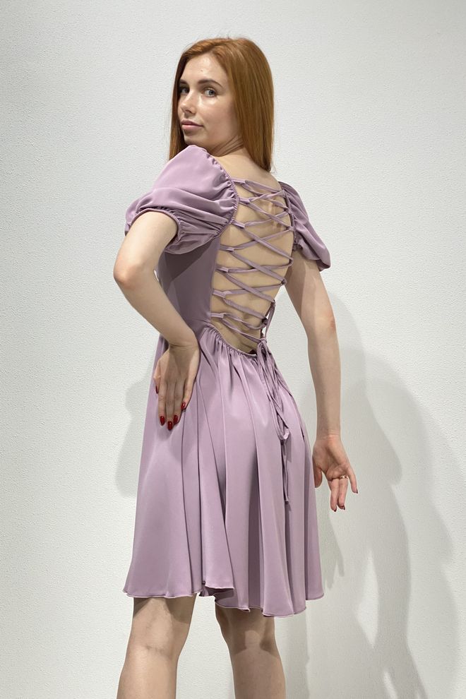 Платье мини со шнуровкой на спине (сиреневый)