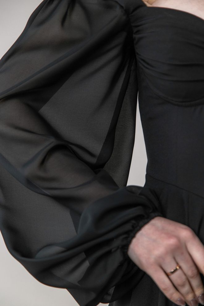 Платье миди с пышными рукавами (черный)