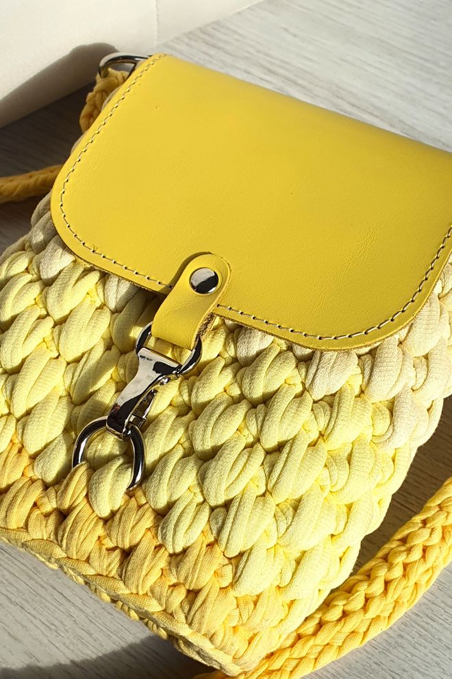 Кожаная мини сумка трехцветная (желтый)