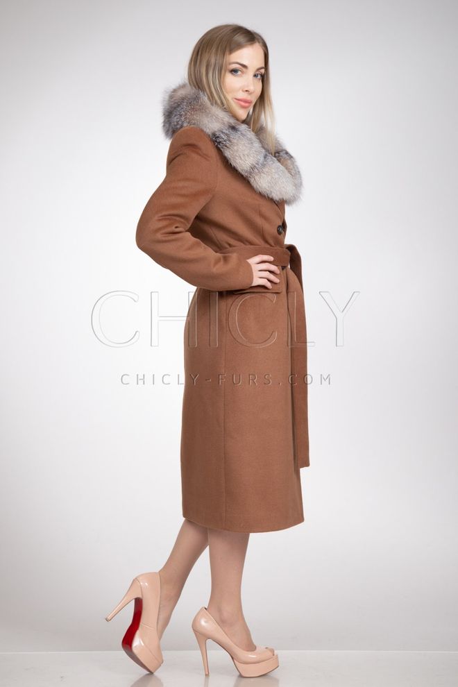 Пальто из альпаки с отделкой из блюфроста Жизель