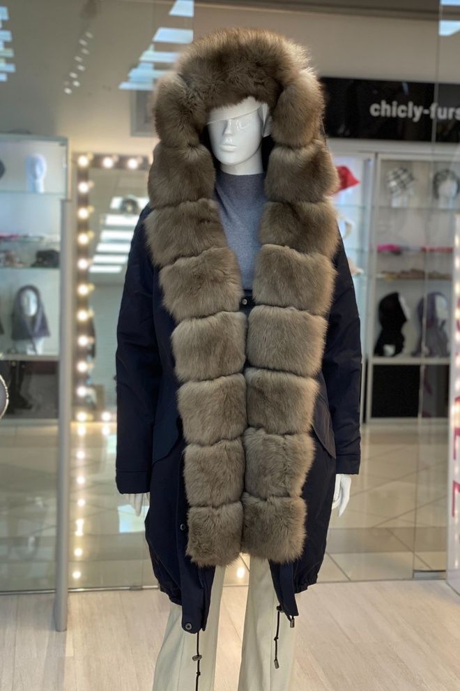 Парка з плащової тканини з песцем (чорний+соболь)