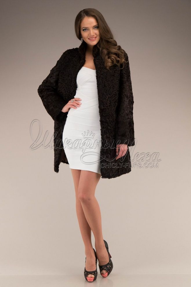 Шуба из каракуля с отделкой норкой Ариадна