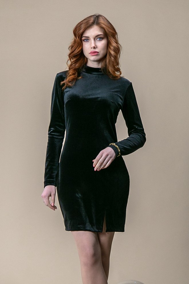 Платье мини облегающее с разрезом (черный)