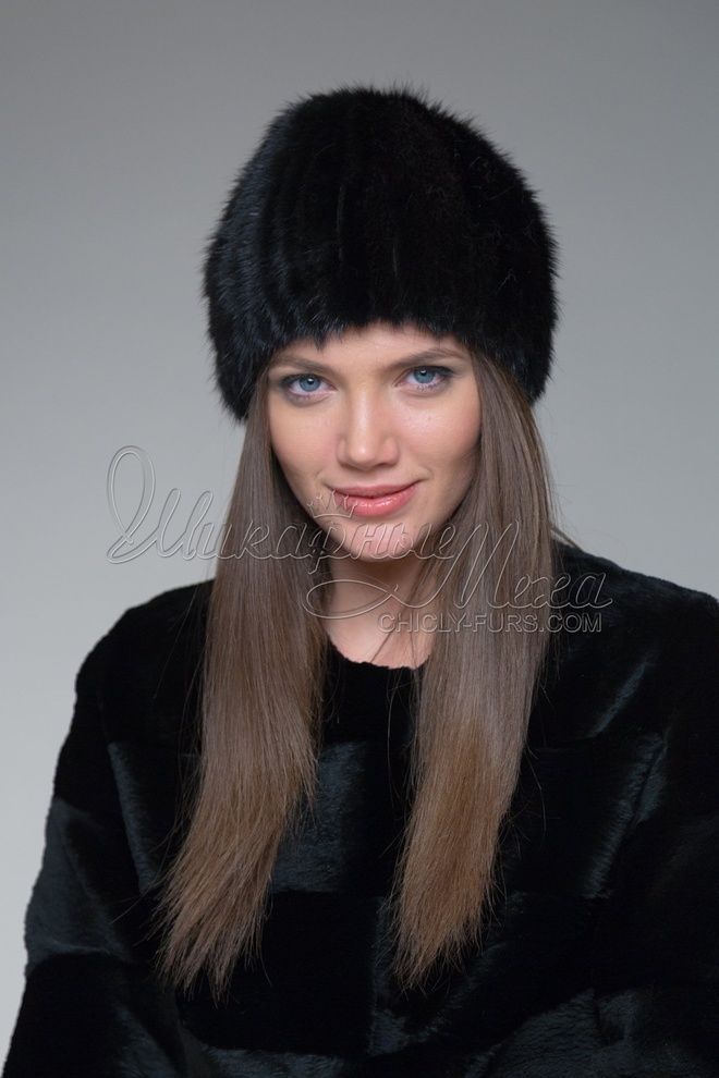 Шапка-біні з норки Ельвіра (чорний) Шапка-біні з норки Ельвіра (чорний)