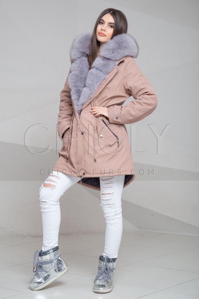 Парка из плащевки с отделкой песцом Дора Парка из плащевки с отделкой песцом Дора