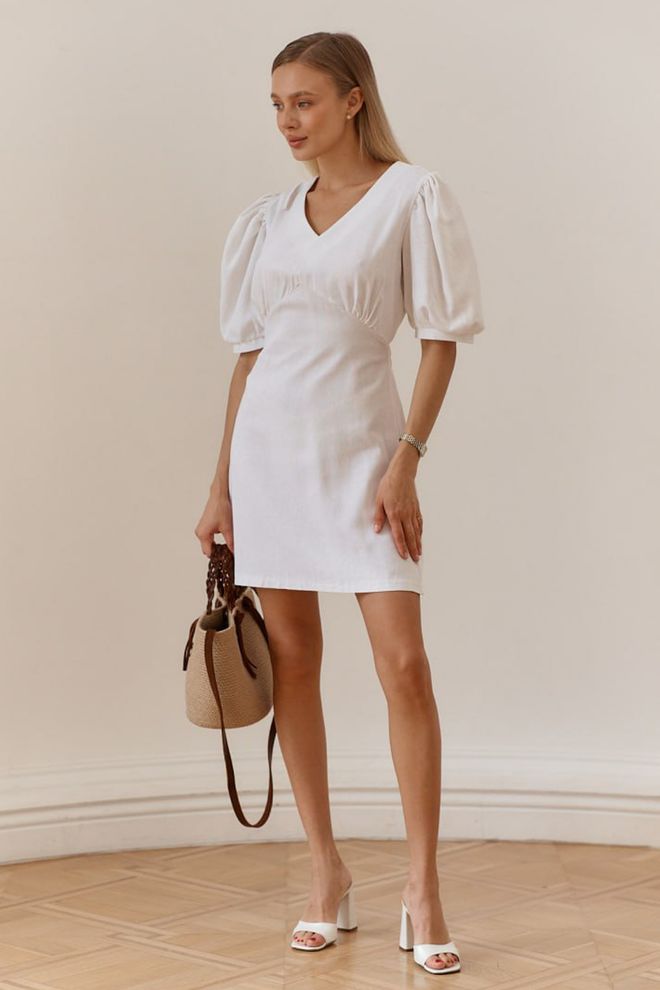 Платье мини лен (белый)