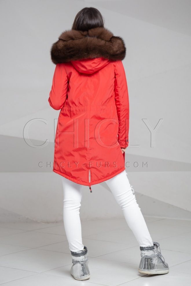 Парка из плащевки с отделкой песцом Гиззель Парка из плащевки с отделкой песцом Гиззель