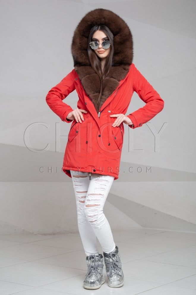 Парка из плащевки с отделкой песцом Гиззель Парка из плащевки с отделкой песцом Гиззель