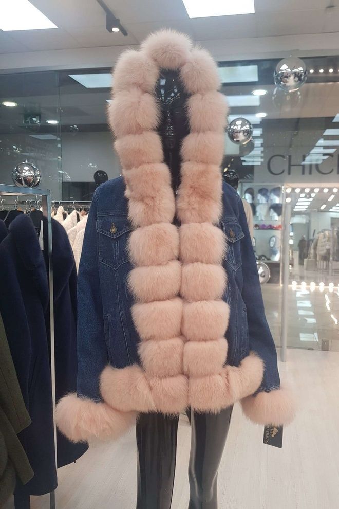 Парка из денима с отделкой песцом Бонита (розовый)