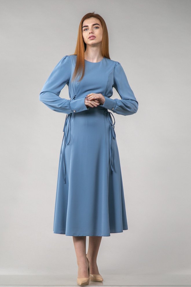Платье миди со шнуровками (голубой)