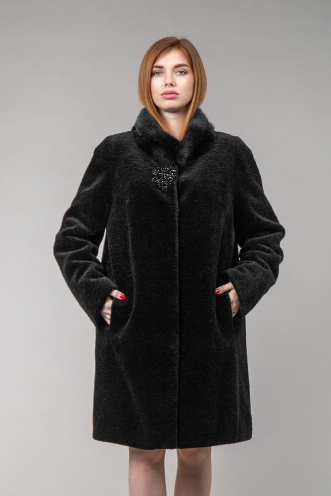 Шуба из астрагана мутона с отделкой из норки (черный)