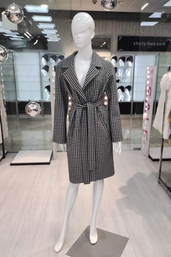 Пальто из шерсяной ткани C69 (черный-серый)