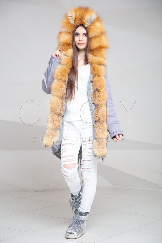 Парка из плащевки с отделкой лисой Тереза