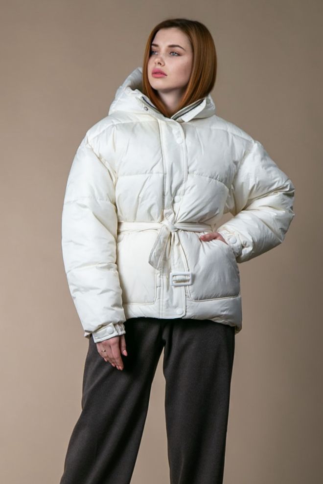 Куртка зимова с поясом MM (молоко)