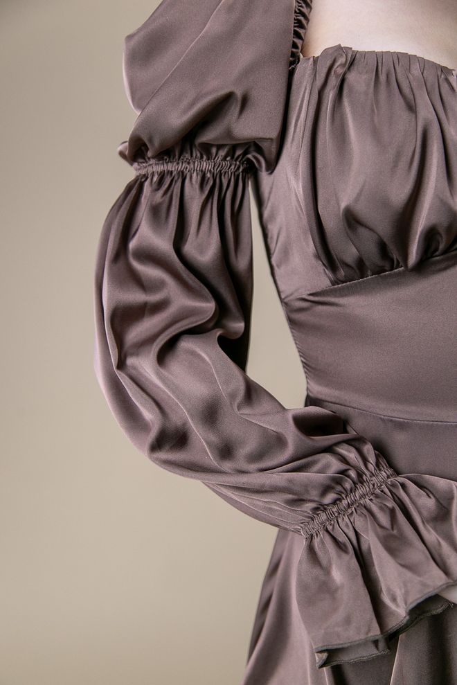 Плаття міні з квадратним вирізом (коричневий)