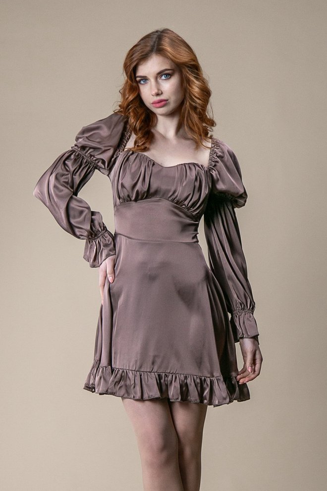 Плаття міні з квадратним вирізом (коричневий)